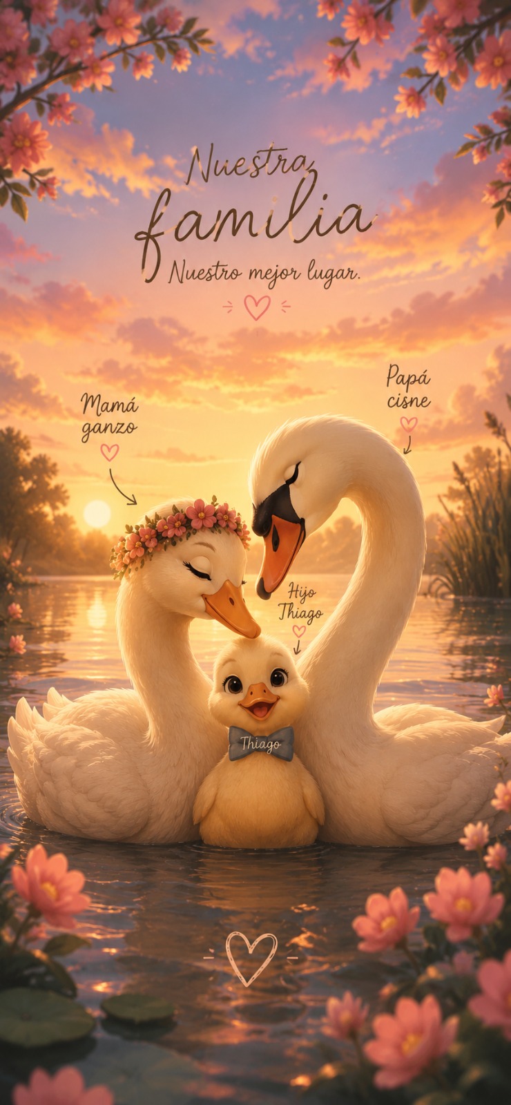 Ilustración de la familia de Thiago: Erika, Miguel y Thiago juntos